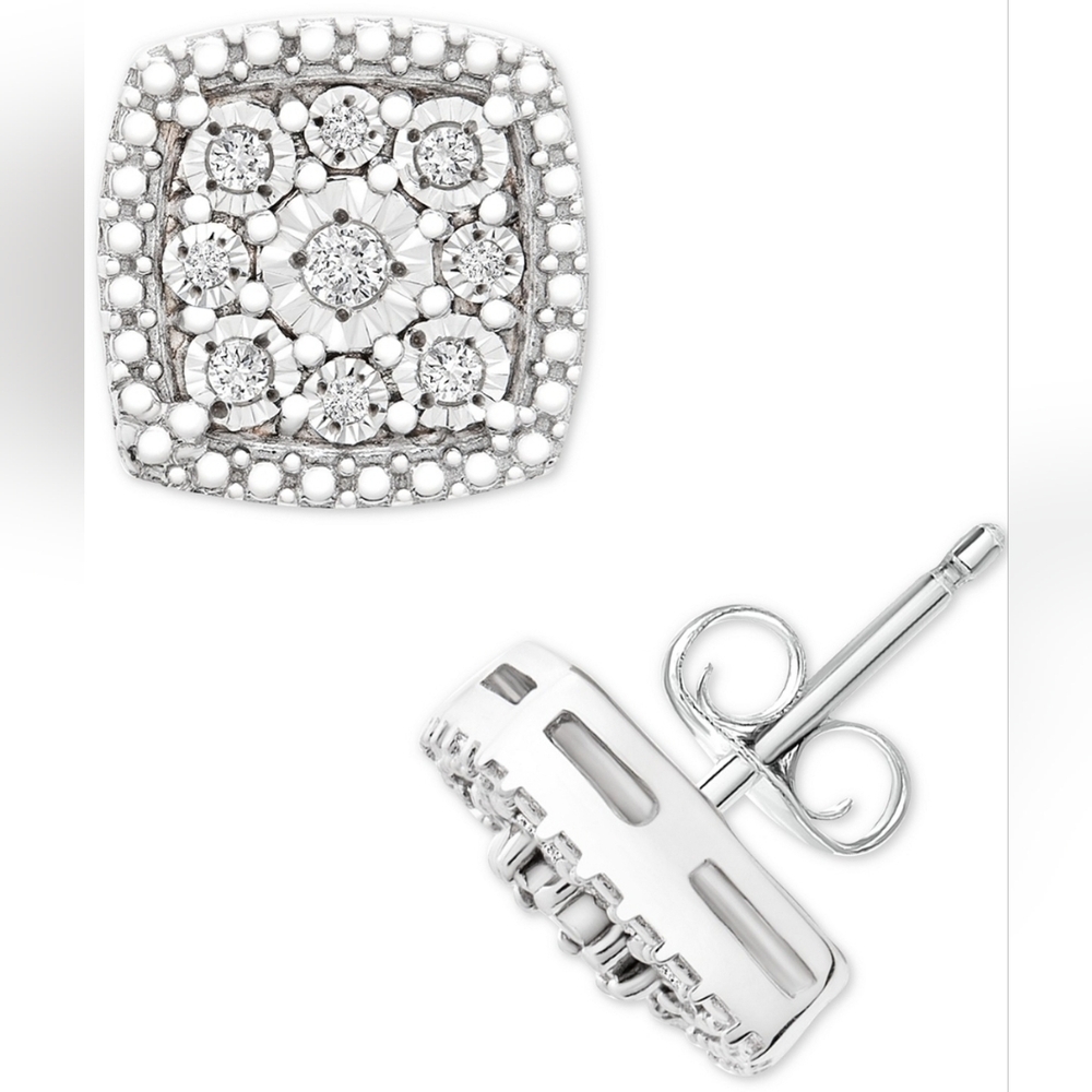 NWT Diamond Cushion Cluster Stud Earrings (1/10 ct. t.w.) in Sterling Silver